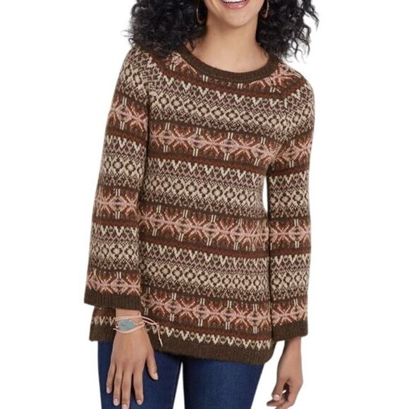 Soft Surroundings Julietta Brown Fair Isle Wool Knit Sweater - Picture 1 of 7